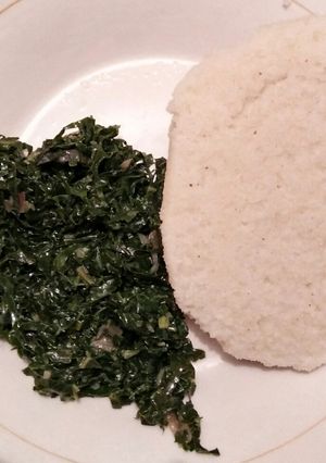 A picture of Fried kales with ugali.