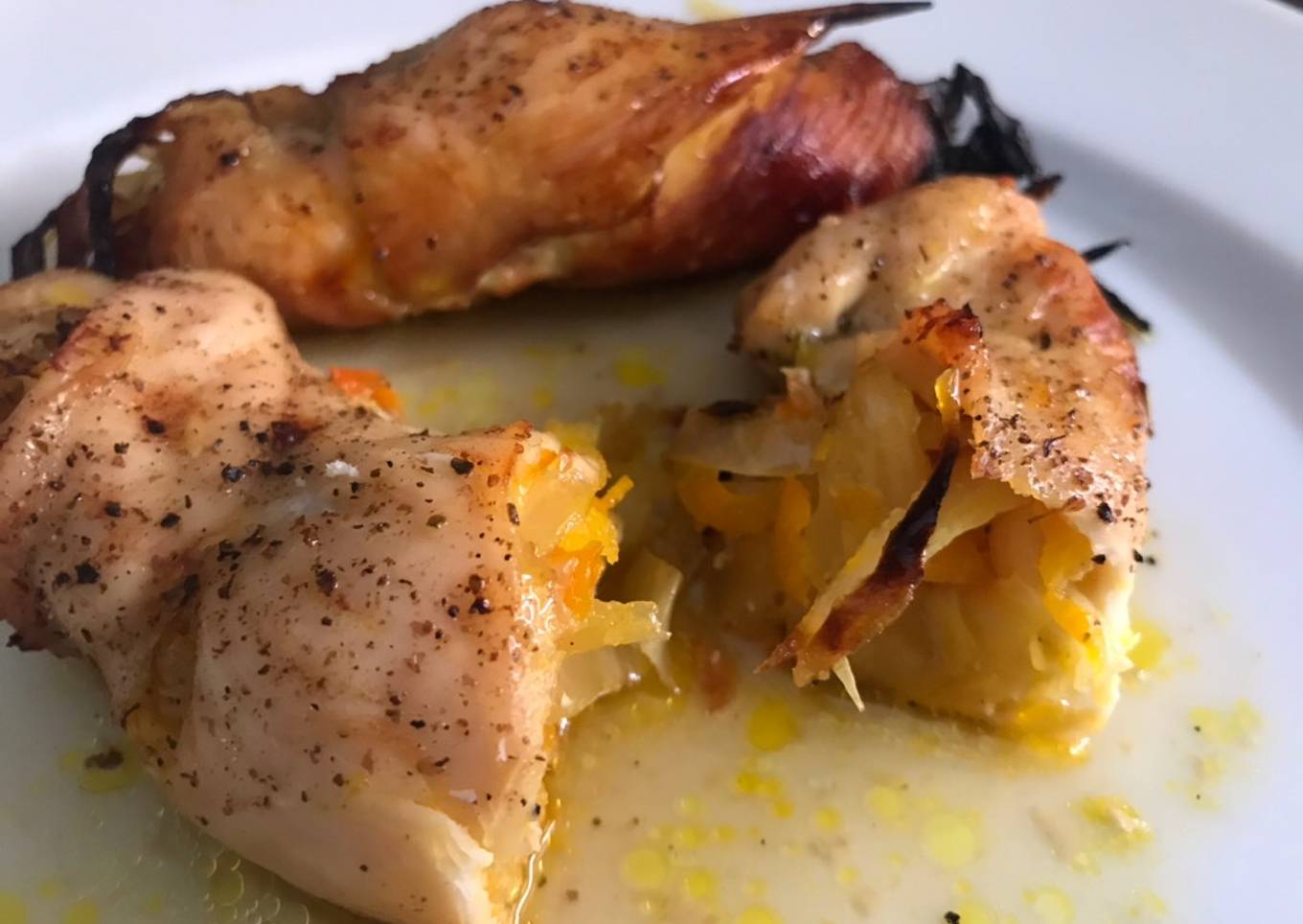 “Pollitos primavera”. Pechugas de pollo rellenas de verdura al horno