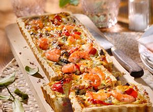 Una foto de Quiche de langostinos y pimientos