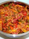 Compotée de poivrons/oignons/PST (protéines de soja texturé) (vegan)
