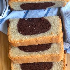 A picture of Eggless marble cake.