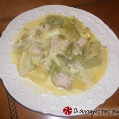 Pork with celery root and leeks A picture of Pork with celery root and leeks.