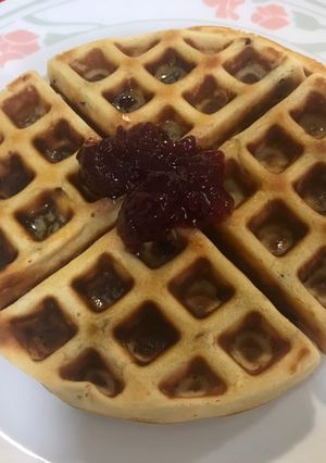 Una foto de Wafles con arándanos y aceite de coco