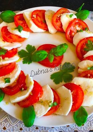 A picture of Tomato, Mozzarella and Basil.