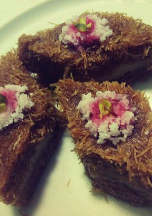 A picture of KUNAFA with COCONUT -(fusion of middle eastern desserts).
