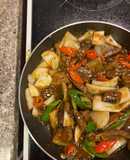 Stir Fried Black Pepper Beef (with lots of crunch from the onion & chilli)