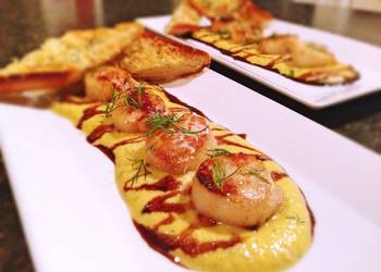 Popular Cuisine Sea scallops tarragon butternut squash pure honey balsamic reduction and truffled parmesan toast Very Delicious Popular Cuisine Sea scallops tarragon butternut squash pure honey balsamic reduction and truffled parmesan toast Very Delicious