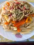 Pasta Penne marinera y verduras aromatizadas
