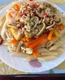 Pasta Penne marinera y verduras aromatizadas