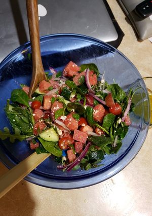 A picture of Watermelon feta salad.
