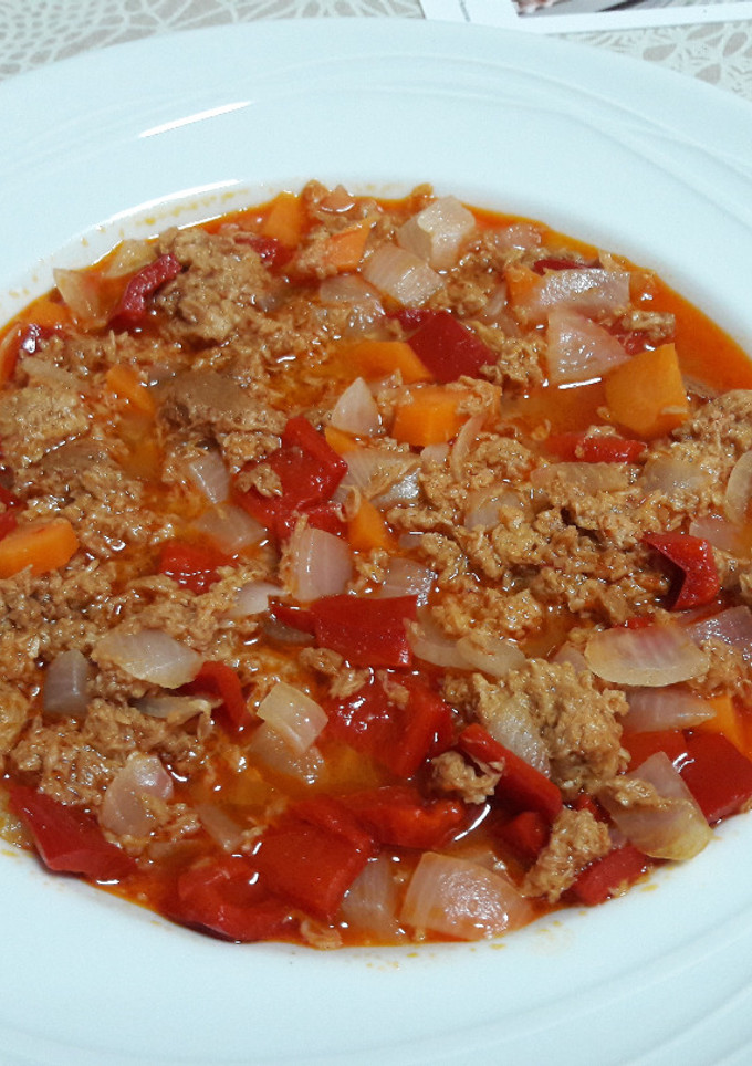 Una foto de 🇰🇷 Estofado "coreano" picante de atún sin gluten y vegano 🐟