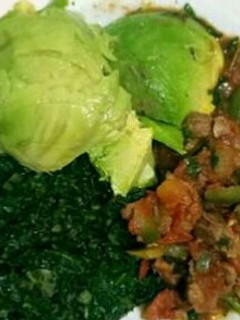A picture of Beef Stew and Sauteed kales.