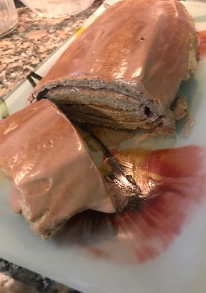 Una foto de Brazo gitano de bananas y chocolate