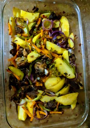 A picture of Roasted Beef and Potatoes.
