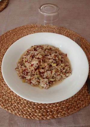 Foto di Rido dei risi con lenticchie e porri