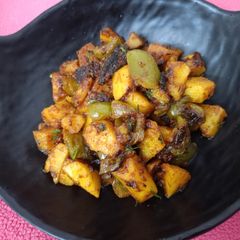 Aloo Shimla mirch without onion garlic A picture of Aloo Shimla mirch without onion garlic.