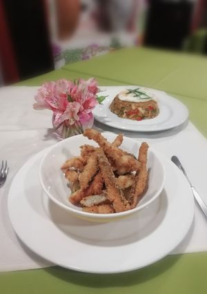 Una foto de Chicharrón de trucha al panko