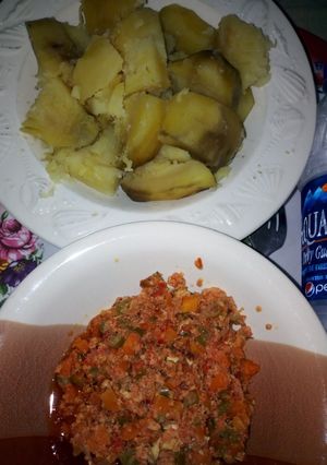 A picture of Sweet Potatoes with Turmeric Egg Sauce.