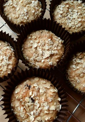 A picture of Vickys Banana & Apple Oat Muffins, GF DF EF SF NF.