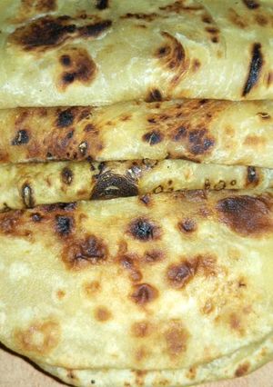 A picture of Chapati mixed with butternut.