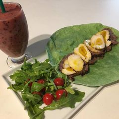A picture of Burrito Salad with Smoothie forBreakfast.