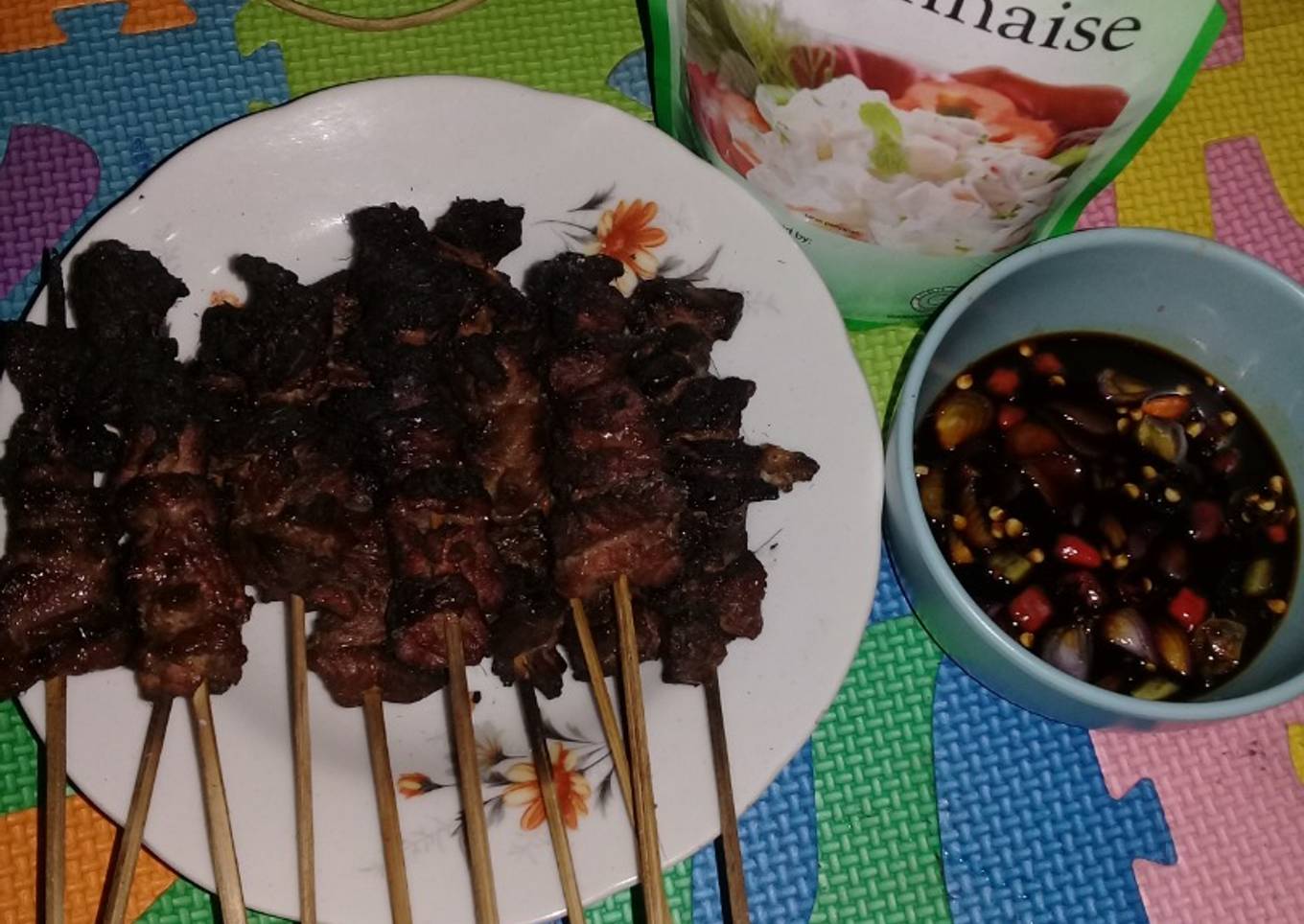 Sate sapi saos Mayonnaise sambel kecap