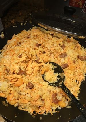 A picture of Chicken And Rice Perlow With Shrimp and Spicy Smoked Sausage.