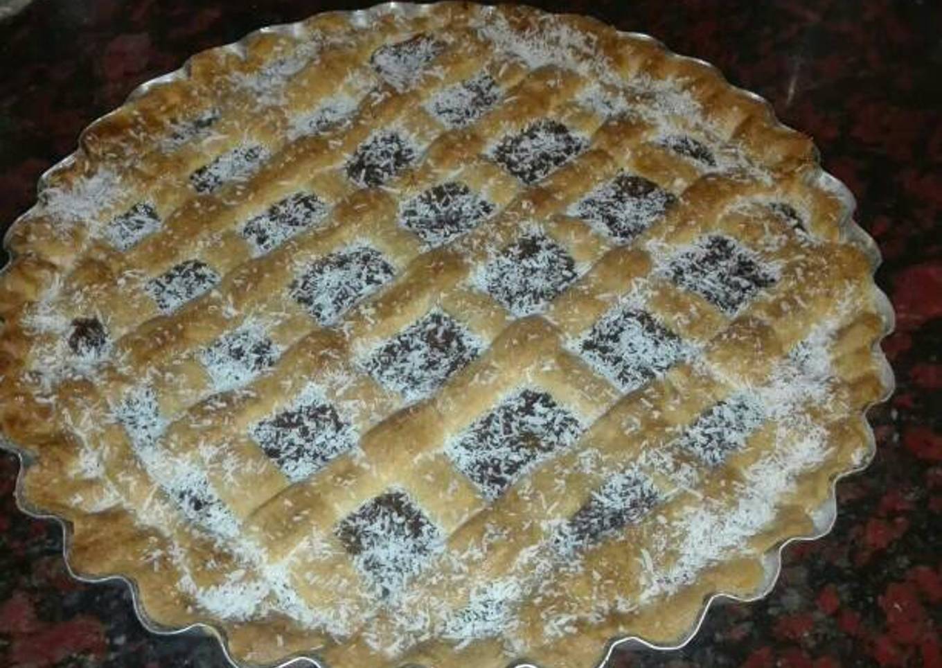 Pasta frola de batata c/chocolate y dulce de leche