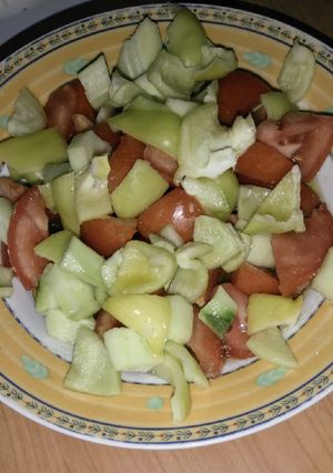 A picture of Tomato, Cucumber, and Pepper Salad.