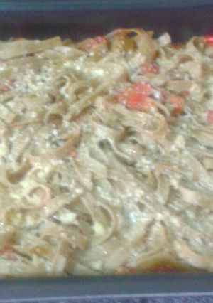 Una foto de Pasta con chorizo y queso