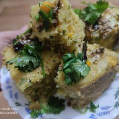 A picture of Spinach corn khaman dhokla.