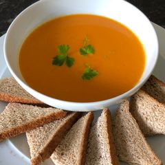 Sweet potato and coconut soup with paprika A picture of Sweet potato and coconut soup with paprika.