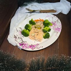 A picture of Pan-Seared Salmon Trout with Steamed Vegetables.