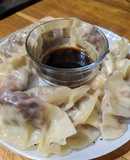 Chinese dumplings with cheesy corned beef