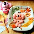 Cơm bento: Gấu koala hồng đáng yêu (Đậu hũ xào tôm nấm)