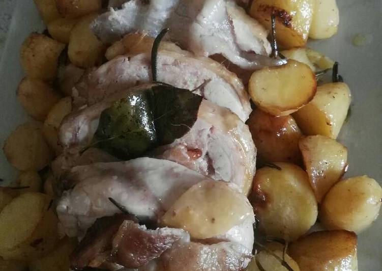 Rotolo di pollo farcito con patate al forno