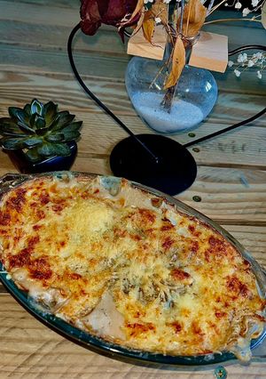 Une photo de Gratin de pommes de terre aux champignons & au poulet 🍄 🍂