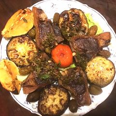 A picture of California Farm Mint Eggplant Lamb Chop Salad.