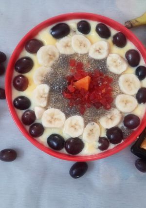 A picture of FRUIT CUSTARD  WITH CHIA SEEDS.