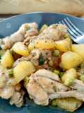Pollo con patatas al vino blanco