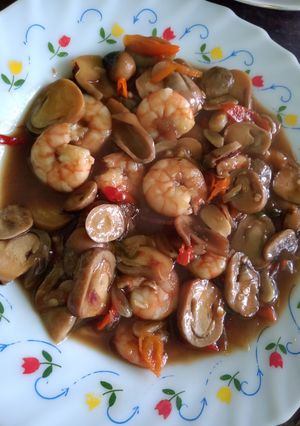 Foto resep Jamur kancing udang saus siram