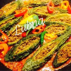 A picture of Keema Bhare Karele (Bitter gourd filled with beef mince).