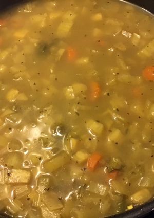 A picture of Swiss Chard, Celery Root, Carrot, and Turnip Soup.