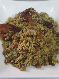 A picture of Greenish rice n beans.