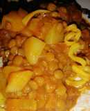 Cazuela de lentejas y carne de cordero