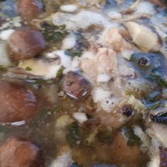 A picture of Leftover Thai style chicken soup.