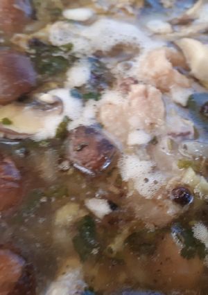 A picture of Leftover Thai style chicken soup.
