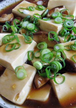 A picture of Tofu & Shiitake with Oyster Sauce.