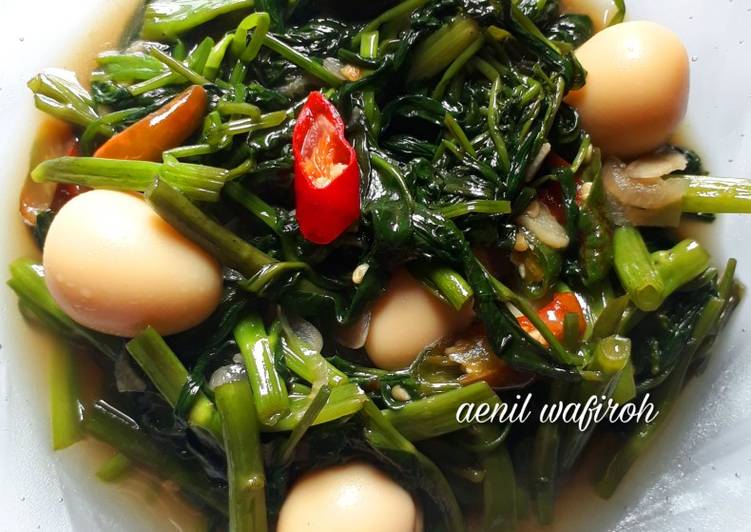 Resep masakan Tumis kangkung telur puyuh saus tiram | Resep Bumbu Tumis kangkung telur puyuh saus tiram Yang Enak Dan Lezat