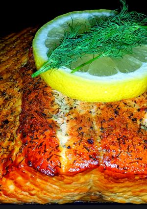 A picture of Mike's Smoked Wild Alaskan King Salmon Fillets & Grilled Asparagus.
